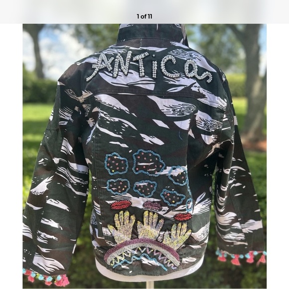 Antica Sartoria Black & White Denim Jacket Embroidery NWT XL - Picture 4 of 4